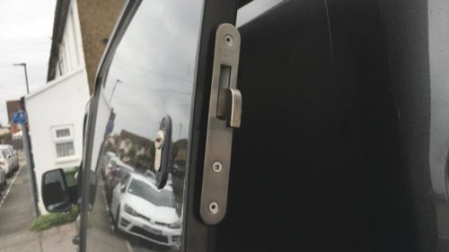 Close up of a side door locks4vans deadlock having been installed