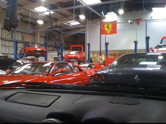 View from Ferrari dashboard as work is bing done of the prestige cars
