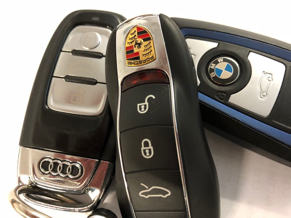 Selection of prestigious car keys which have become targets for car thieves with keyless theft devices