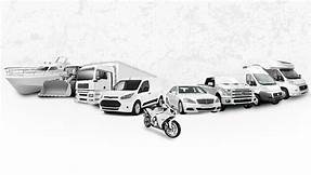 Image of a fleet of vehicles that Sounds Alarming Fleet Management would cover, including a lorry, van, motorbike, car and truck